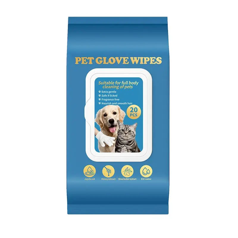 Pet Glove Wipes for Dogs & Cats 20Pcs 3-In-1 Cleanses De-Sheds Deodorizes Hypoallergenic No-Rinse Home Outdoor Glove-Style Comfy Fit Full-Body Fur Removal Cleaner Vet Recommended Grooming Products Cleaning