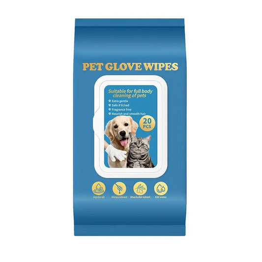 Pet Glove Wipes for Dogs & Cats 20Pcs 3-In-1 Cleanses De-Sheds Deodorizes Hypoallergenic No-Rinse Home Outdoor Glove-Style Comfy Fit Full-Body Fur Removal Cleaner Vet Recommended Grooming Products Cleaning