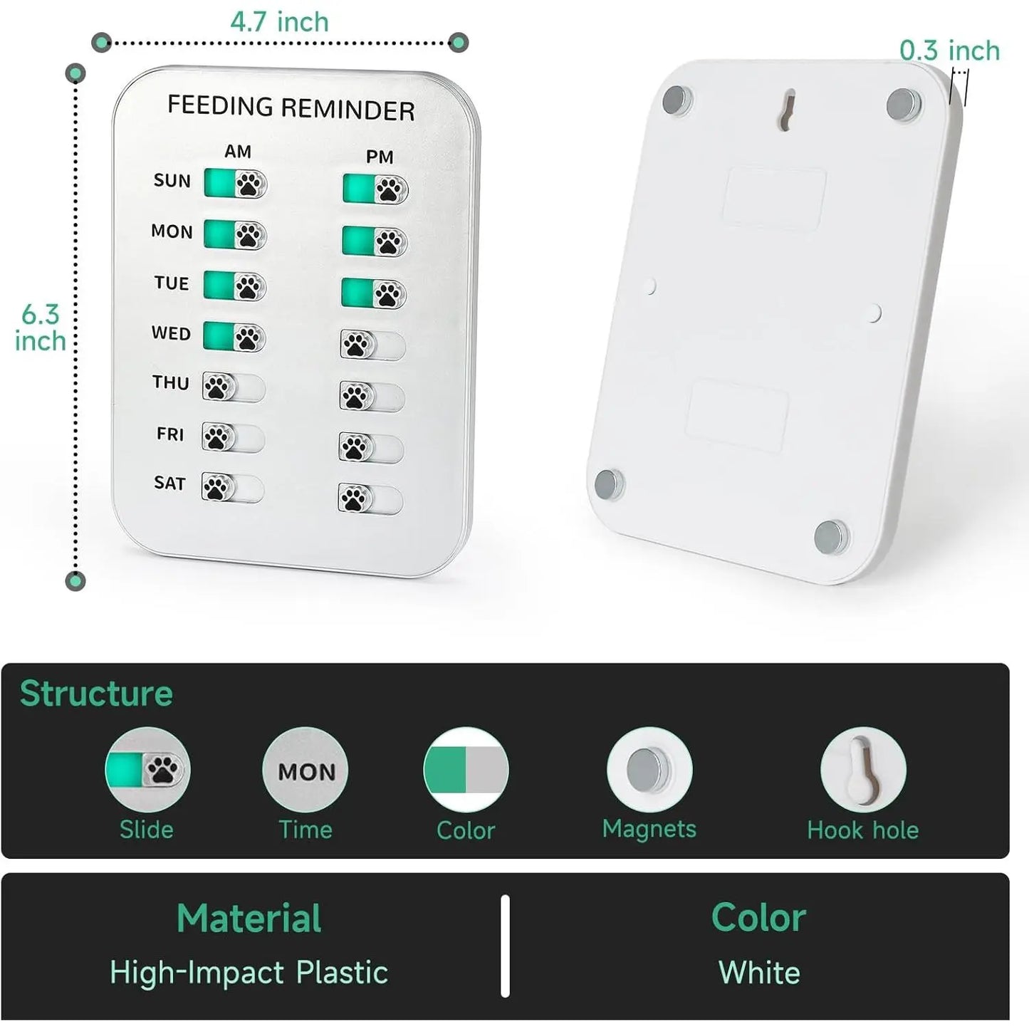 Dog Feeding Reminder, Magnetic or Double Sided Adhesive Application, AM/PM Daily Chart Signs, Helps You Track Pets Feeding & Medication, Easy to Use on Fridge, Wall, Food Storage Bin (Silver)