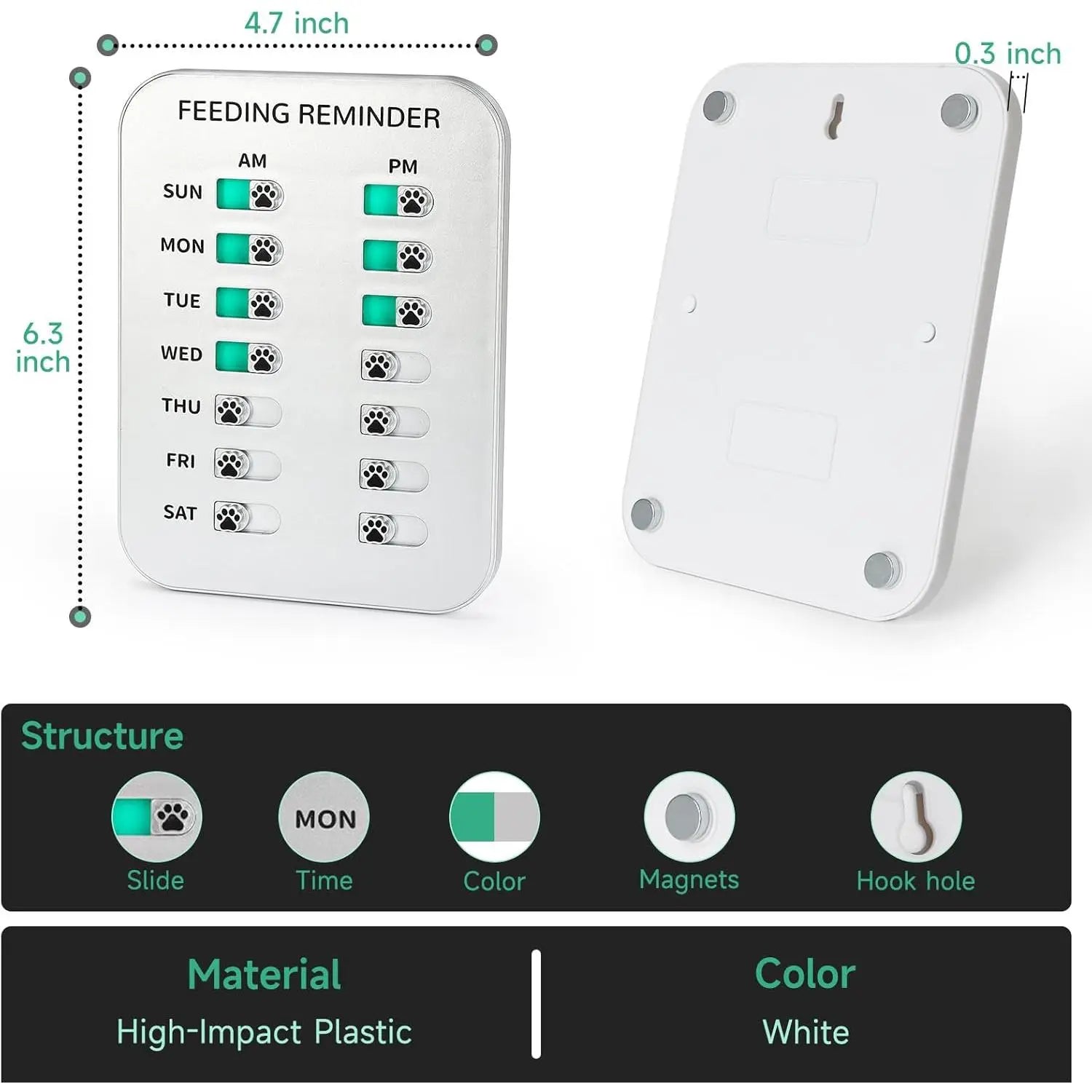 Dog Feeding Reminder, Magnetic or Double Sided Adhesive Application, AM/PM Daily Chart Signs, Helps You Track Pets Feeding & Medication, Easy to Use on Fridge, Wall, Food Storage Bin (Silver)