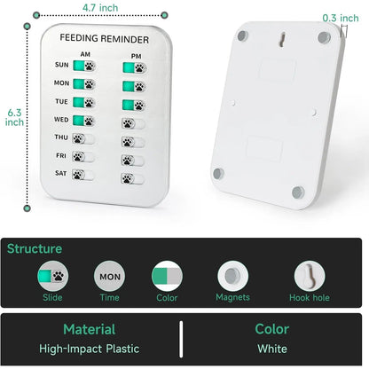 Dog Feeding Reminder, Magnetic or Double Sided Adhesive Application, AM/PM Daily Chart Signs, Helps You Track Pets Feeding & Medication, Easy to Use on Fridge, Wall, Food Storage Bin (Silver)