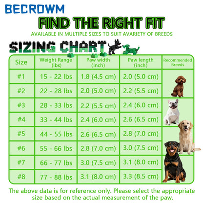BECROWM Waterproof Dog Boots-Anti-Slip Dog Shoes with Paw Embroidery,Reflective Straps,For Rainy/Snowy/Muddy Days,Outdoor Walking