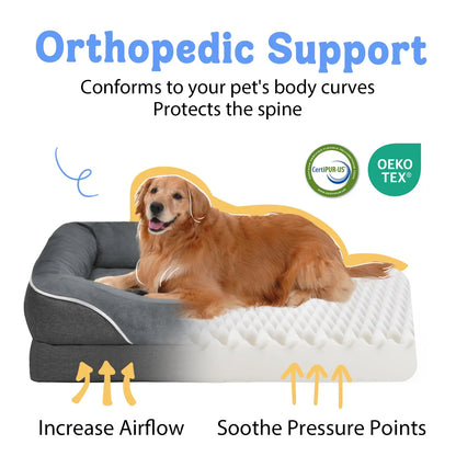 Washable Orthopedic Large Dog Bed - Dog Beds Large Sized Dog with Removable Cover Waterproof Orthopedic Pet Dog Bed for Extra Large Dog XL Dog Beds with Bolster