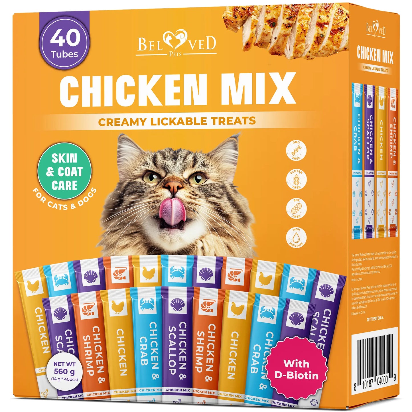 Creamy Lickable Cat Treats & Wet Squeeze Tubes – Chicken & Tuna Mix, Liquid Cat Snacks, Dual Support Urinary & Skin Care, Multivitamin Treats for Cats & Small Dogs (40 Sticks, Chicken Mix)