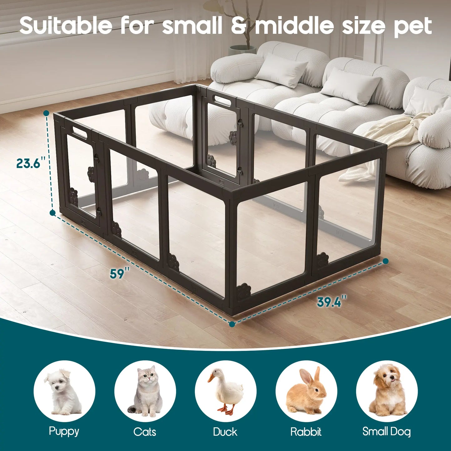 [Summervibes] AMERLIFE Acrylic Clear Dog Playpen Indoor, Modular Puppy Cat Small Pet Play Pen with Doors, Transparent Fence for Little Dogs, Cats, Rabbits, Easy Assemble and Disassemble, (24" H, 10/14/17 Pcs)