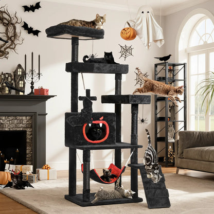 Yitahome Gothic/Christmas Cat Tree with Coffin Bed, Cat Tower for Cats with Top Perch, Spacious Cat Condos, Comfy Hammock, Scratching Post and Ladder