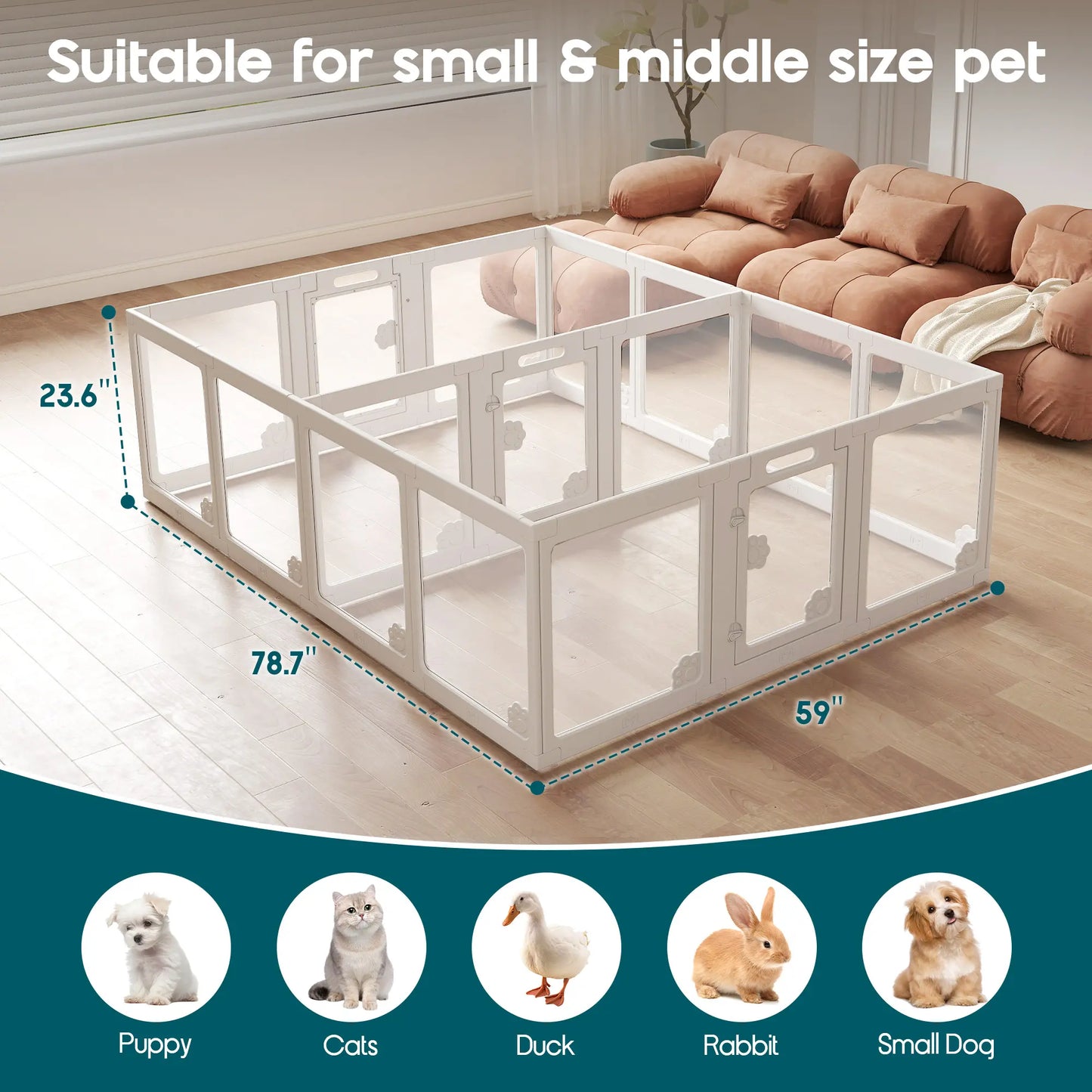 [Summervibes] AMERLIFE Acrylic Clear Dog Playpen Indoor, Modular Puppy Cat Small Pet Play Pen with Doors, Transparent Fence for Little Dogs, Cats, Rabbits, Easy Assemble and Disassemble, (24" H, 10/14/17 Pcs)