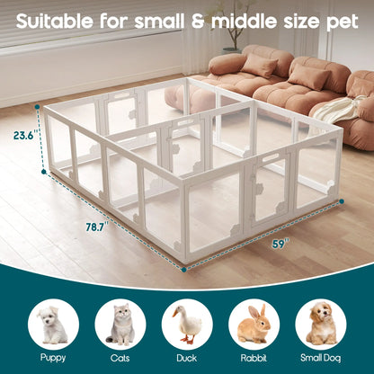 [Summervibes] AMERLIFE Acrylic Clear Dog Playpen Indoor, Modular Puppy Cat Small Pet Play Pen with Doors, Transparent Fence for Little Dogs, Cats, Rabbits, Easy Assemble and Disassemble, (24" H, 10/14/17 Pcs)