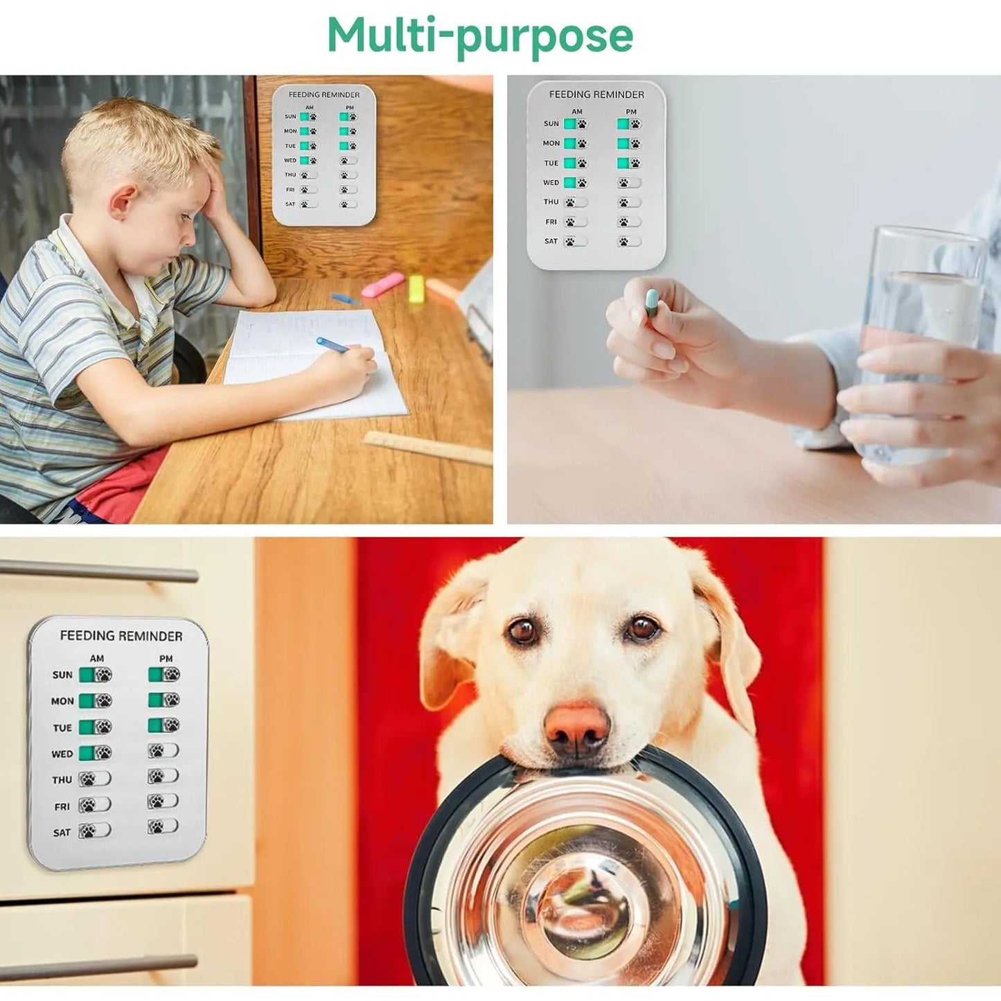 Dog Feeding Reminder, Magnetic or Double Sided Adhesive Application, AM/PM Daily Chart Signs, Helps You Track Pets Feeding & Medication, Easy to Use on Fridge, Wall, Food Storage Bin (Silver)