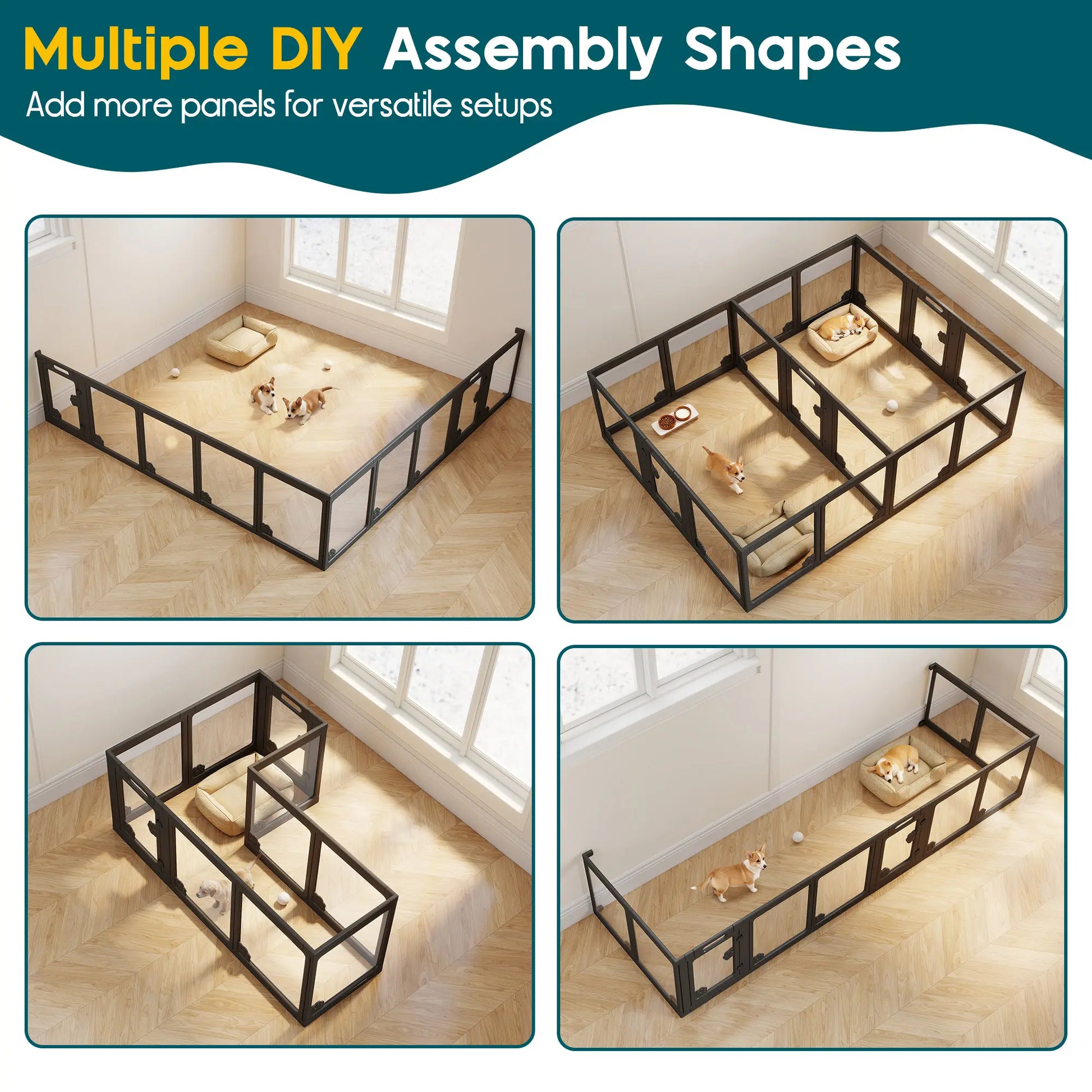 [Summervibes] AMERLIFE Acrylic Clear Dog Playpen Indoor, Modular Puppy Cat Small Pet Play Pen with Doors, Transparent Fence for Little Dogs, Cats, Rabbits, Easy Assemble and Disassemble, (24" H, 10/14/17 Pcs)