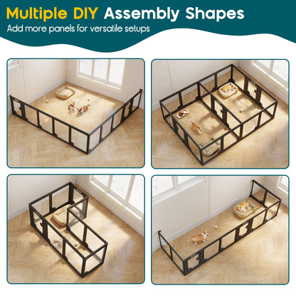 [Summervibes] AMERLIFE Acrylic Clear Dog Playpen Indoor, Modular Puppy Cat Small Pet Play Pen with Doors, Transparent Fence for Little Dogs, Cats, Rabbits, Easy Assemble and Disassemble, (24" H, 10/14/17 Pcs)