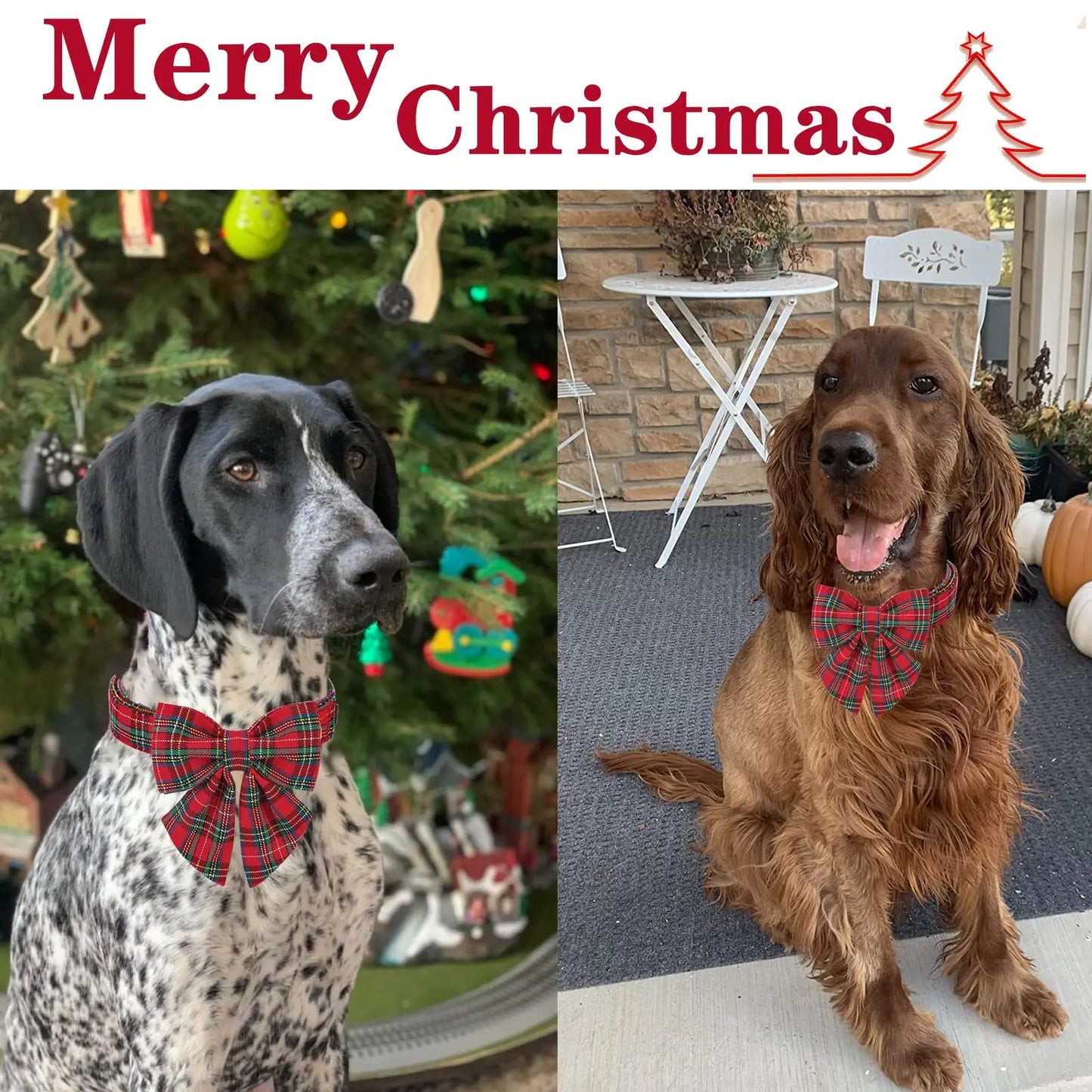 Festive Plaid Dog Collar with Bow Tie, Christmas Scottish Tartan Adjustable Collar for Small Medium Large Dogs, Ideal Holiday Autumn Winter Gift for Pets-Xs