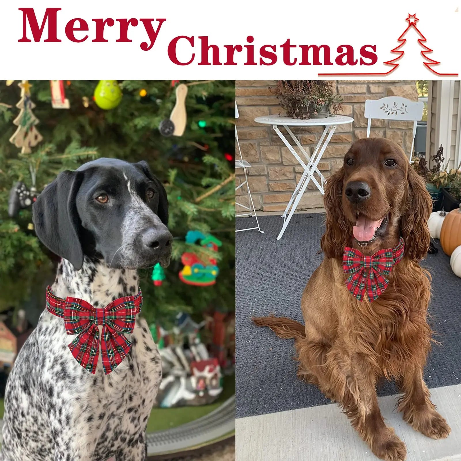 Festive Plaid Dog Collar with Bow Tie, Christmas Scottish Tartan Adjustable Collar for Small Medium Large Dogs, Ideal Holiday Autumn Winter Gift for Pets-Xs