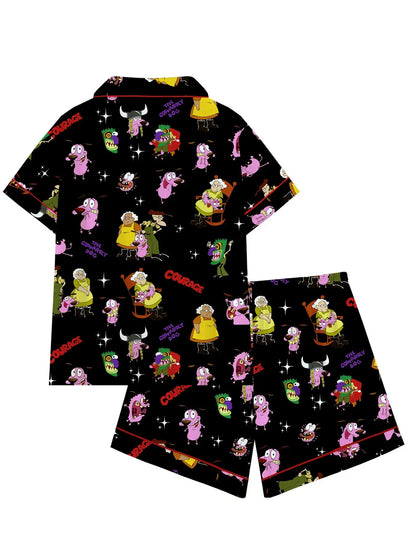 Courage the Cowardly Dog Cartoon Pajama Set - Relaxed Fit Short Sleeve Sleepwear and Loungewear, Ideal for Comfortable Outdoor Wear, Perfect Gift Option