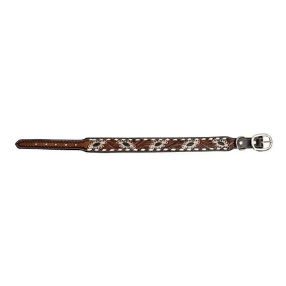 WHITE TOOLED FLOWER HAND-TOOLED PADDED LEATHER DOG COLLAR