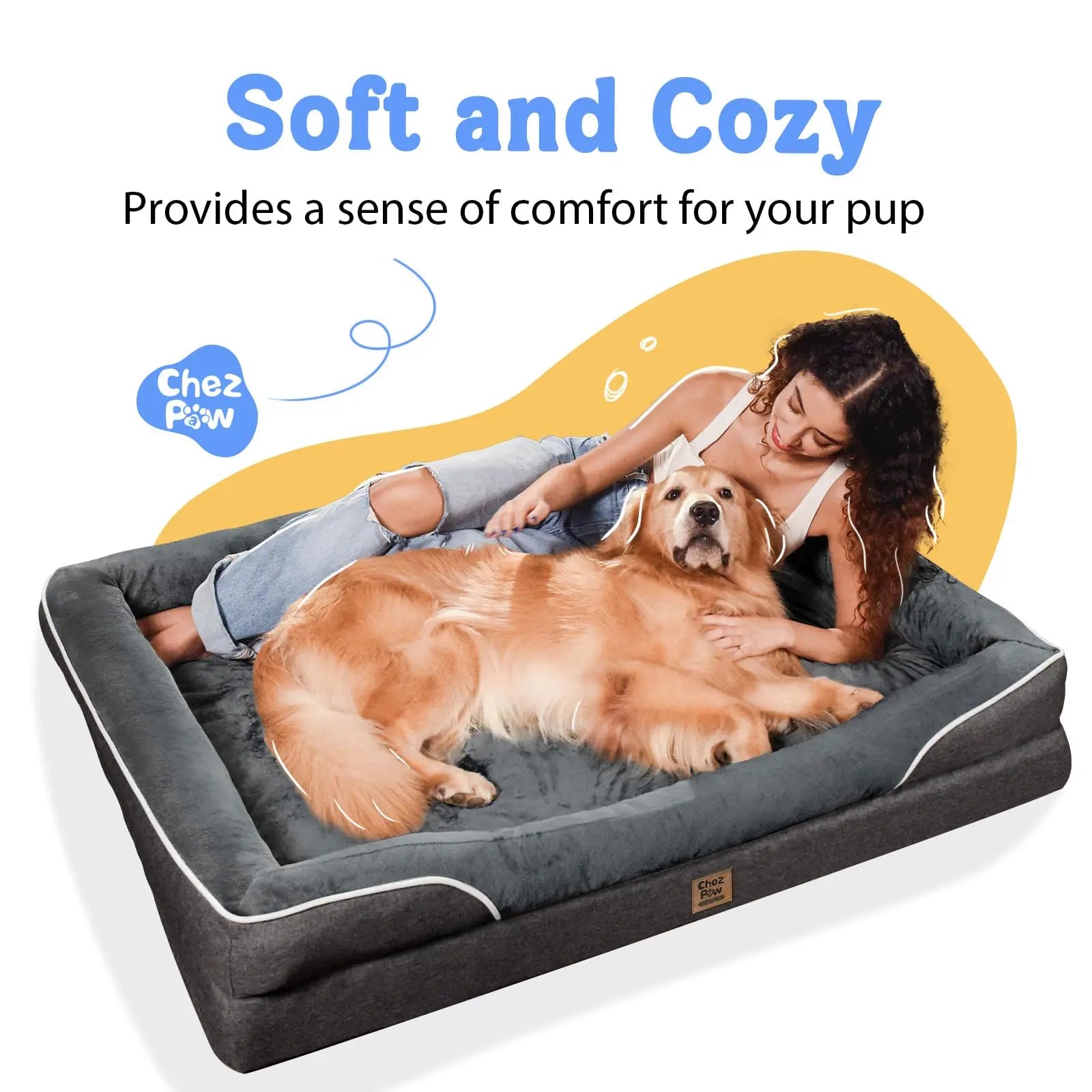 Washable Orthopedic Large Dog Bed - Dog Beds Large Sized Dog with Removable Cover Waterproof Orthopedic Pet Dog Bed for Extra Large Dog XL Dog Beds with Bolster